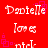 Red background with white text reading 'Danielle loves ntrL' repeated in a pattern, surrounded by pink square and dot shapes