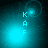 A vertical cyan text string 'KAF' appears on a teal background with a glowing circular light effect that shifts position