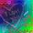 Pixelated abstract composition with swirling gradients transitioning from deep purple and magenta on the left to bright cyan and green on the right, featuring scattered white highlights.
