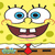 Pixelated cartoon character face with large eyes, wide smile, and red tie on yellow background.
