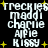Black background with white pixelated text listing names and yellow stars scattered throughout the composition.