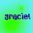 Four identical display 'gracie!' in purple pixelated text over a green-to-cyan gradient background with faint circular patterns