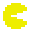 Six pixel art icons arranged in two on gray background: yellow Pac-Man, black square with peach dot, red cherries with brown stems, red ghost with blue eyes, black square with peach circle, blue ghost with peach eyes and mouth