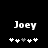 Pixelated text 'Joey' above five heart symbols on black background, with one gray heart and four white hearts.