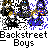 Animated contact sheet of Backstreet Boys-themed buddy icons with pixelated characters in various poses and color variations on a gray background.