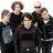 Group of five people in dark clothing against white background with red text 'my chemical romance' on black field.