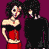 Pixel art contact sheet showing three animated frames of a couple dancing with text overlays on purple background