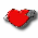 Red heart-shaped icon with white polka dots transitions through multiple states of pixelation and color fading against a pink background.