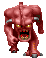 Red muscular demon with yellow eyes and silver shoulder plates in six distinct poses showing varied mouth openings, arm positions, and stance angles.