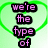 Four heart-shaped with green outlines display text: 'we're the type of who get hit by' in pink and black, and 'friends parked cars' in blue and black