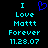 Pixelated cyan text on black background reads "I Love Mattt Forever 11.28.07" with a blue heart symbol above the first line.