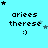 Pixelated text 'aries therese :)' with star symbols on a cyan background, showing animation changes in star positions across frames.