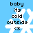 Pixelated white snowflake on light blue background with black text reading 'baby its cold outside <3' in four repeated