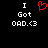 Black background with white pixelated text 'I Got OAD.<3' and a red heart symbol above the right instance of 'I'.