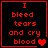Four red text on black background with 'I bleed tears and cry blood' and heart symbols, each showing different heart symbol variations