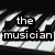 Black-and-white piano keys with overlaid text reading 'the musician on silence' and colored vertical bars with text reading 'paints pictures'.