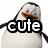 A pixelated penguin with orange beak and blue eyes stands against white background, overlaid by bold black-and-white 'cute' text; adjacent shows a brown dog-like character on textured backdrop