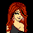Pixel art contact sheet showing three frames of an animated doll icon with red-haired character, pink-and-black outfit, and text elements on black background.