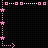 Pixelated text with pink and white lettering on black background, displaying song lyrics in a repeating pattern