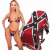 Pixelated image showing a woman in a bikini and a Union Jack flag with blue text reading "git r done" on the right side.