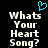 Black background with white pixelated text reading 'Whats Your Heart Song?' and a cyan pixelated heart symbol above the text.