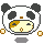 Pixelated panda head with black ears and eye patches, white face, brown nose, yellowish cheeks, small mouth; four variations show different facial expressions including closed eyes and open mouth.
