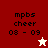 Four display 'mpbs cheer 03 - 09' text with star icons; top-left and bottom-right have white stars on red backgrounds, bottom-left has a red star on cream background