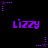 Purple 'Lizzy' text and star-shaped pixel clusters animate on a black background with dotted lines connecting stars.