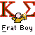 identical cartoon figures in yellow shirts holding beer mugs, with red Greek letters ΣK above and "Frat Boy" text below on a gray background