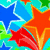 Animated icon with repeating star and heart motifs in bright colors against a black background.