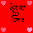 Red background with four identical pixelated text blocks reading 'loser to love' surrounded by pink heart icons.