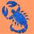 Animated contact sheet of blue Scorpio zodiac icon frames on orange background with one gray frame, showing sequential transformation from scorpion to stylized 'M' symbol.
