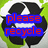 A recycling symbol with green, black, and white colors overlaid by blue text boxes containing red words.