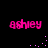 Four identical pink pixelated text 'ashley' labels on black background with scattered pink dots in different positions across frames.