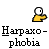 Pixelated yellow figure with white head and outstretched hand, repeated in pattern beneath text reading "Harpaxophobia"