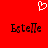 Red background with white pixelated heart above two identical black text instances reading 'Estelle' with red pixelation effects.