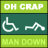 A 48x48 pixel animated contact sheet showing two frames of a buddy icon with green and dark teal sections, white text, and a wheelchair symbol transitioning to a stick figure lying down.