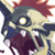 Pixelated static icon of a cartoonish character with spiky red hair, glowing yellow eyes, and an open mouth showing teeth, rendered in low-resolution 256x256 pixels.