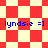Red and cream checkered pattern with blue text 'lyndsie =]' repeated four times on a static image.