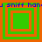 Four green square frames with orange borders arranged in a , each containing nested squares of varying sizes and colors