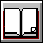 Pixelated animation of an open book with pages flipping through , showing page edges and a small white square on the bottom right page