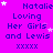 Purple background with repeated text "Natalie Loving Her Girls and Lewis xxxxx" in blue, surrounded by white stars.