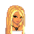 Pixel art contact sheet showing two frames of a blonde female character with long hair, black necklace, white crop top, striped sleeves, black skirt, and black boots holding a gray purse, with the word "taken" below.