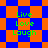 Green text 'Live Love Laugh' appears on a blue and orange checkered background with diamond-shaped patterns.