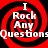 Four identical red and black spiral patterns with white text reading "I Rock Any Questions" arranged in a