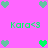 Pixelated icon with bright pink background, green and teal heart shapes, and green text reading 'Kara<3' repeated across the image.