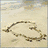 Six beach-themed heart drawings in sand or water, each with distinct outlines and backgrounds.