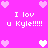 Pixelated pink background with white and light pink heart icons surrounding repeated text "I lov u Kyle!!!!!" in a pattern