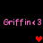 Pixelated pink text 'Griffin<3' repeated twice on black background with red heart symbols in different positions.