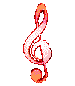 Animated sequence of musical note icons transitioning through color variations and shapes on a gray background.